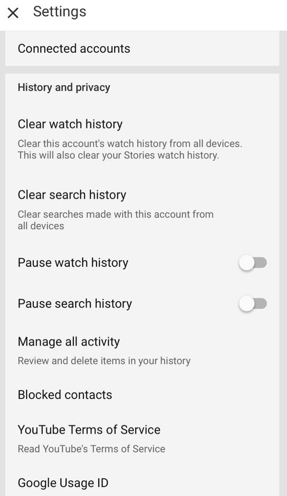 Delete Search and Watch History on Youtube