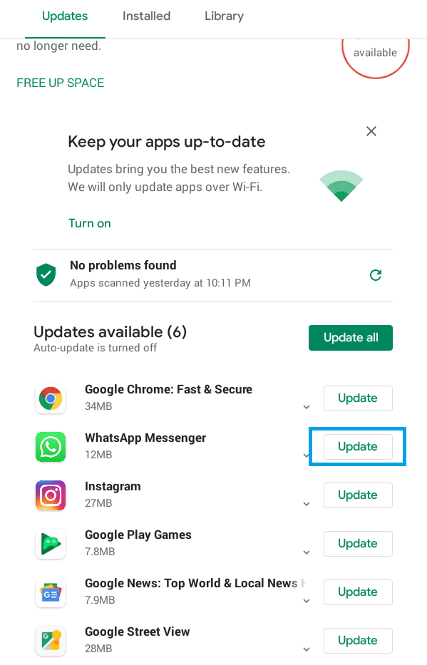 Click Update option