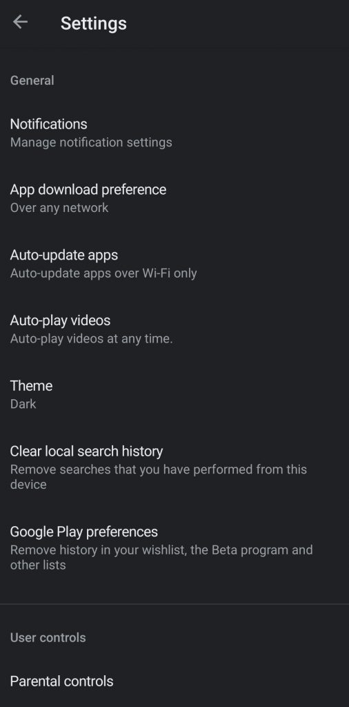 Dark Mode on Google Play store