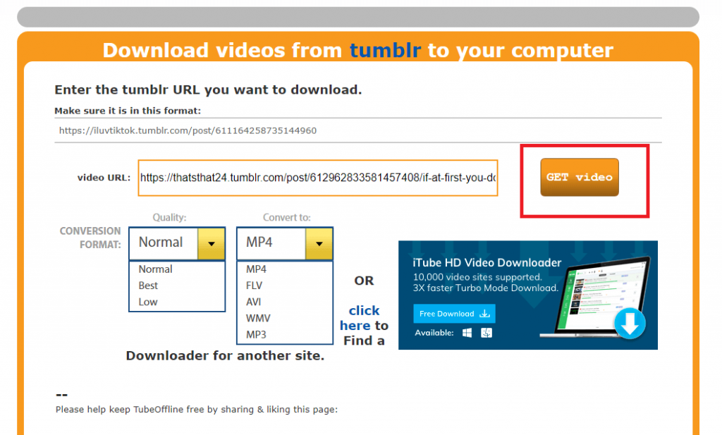 Paste the link and click on Get video button