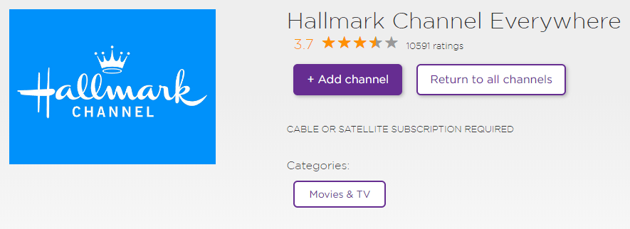 Add channel: Hallmark Everywhere Channel on Roku
