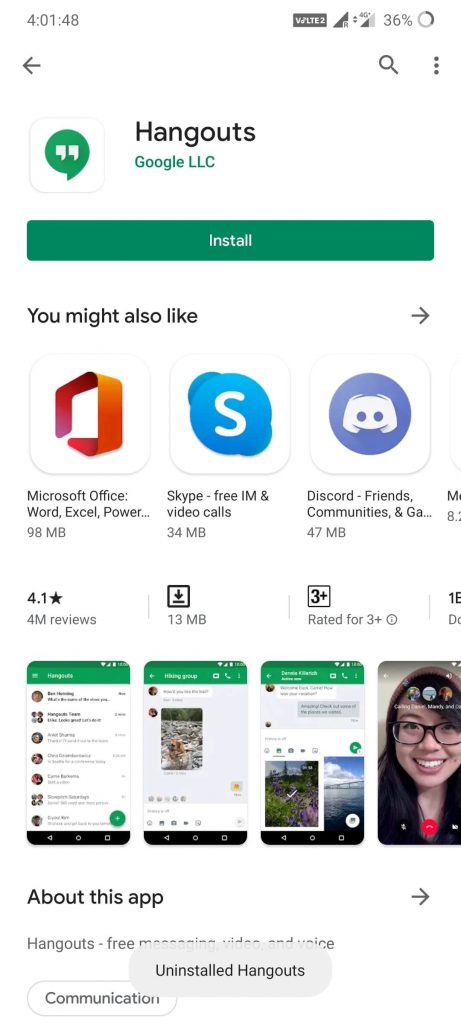 Install Hangouts on Android