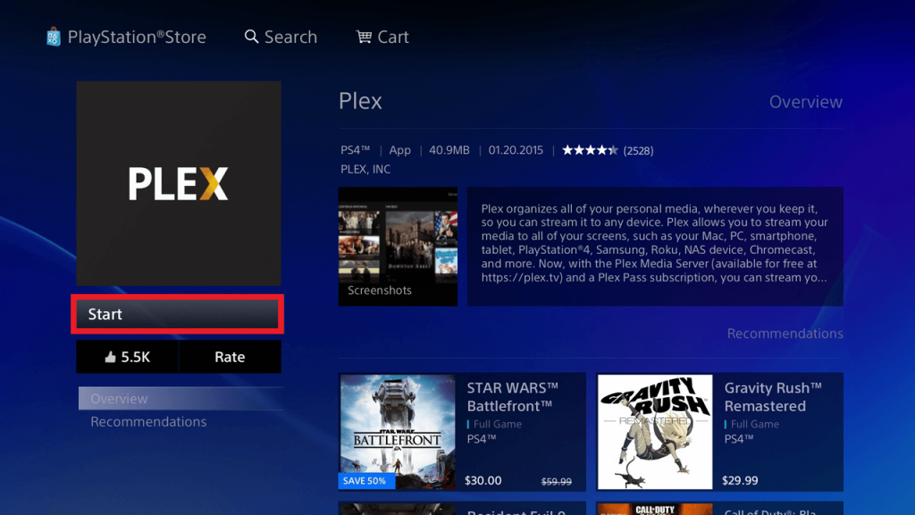 Open Plex on PS4