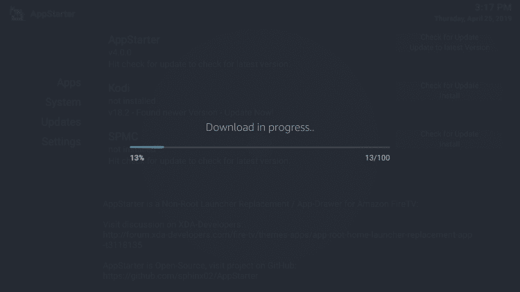 Kodi on Firestick using AppStarter