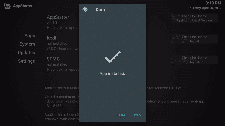 Kodi on Firestick using AppStarter