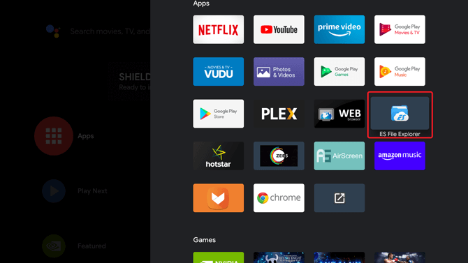 Open ES File Explorer: Live Net TV on Nvidia Shield