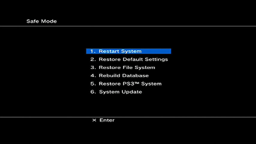 PS3 Safe Mode Menu