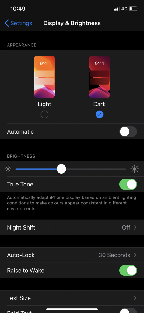 Turn on iPhone Dark Mode