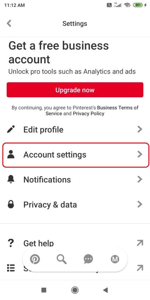 Account settings - Pinterest Dark Mode