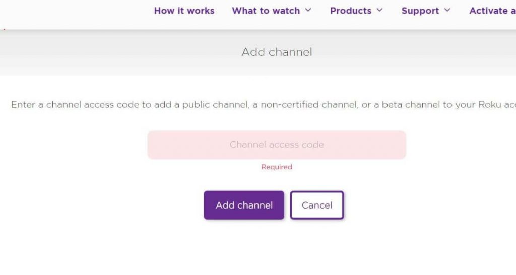 Provide Channel Access Code: add private channels to roku