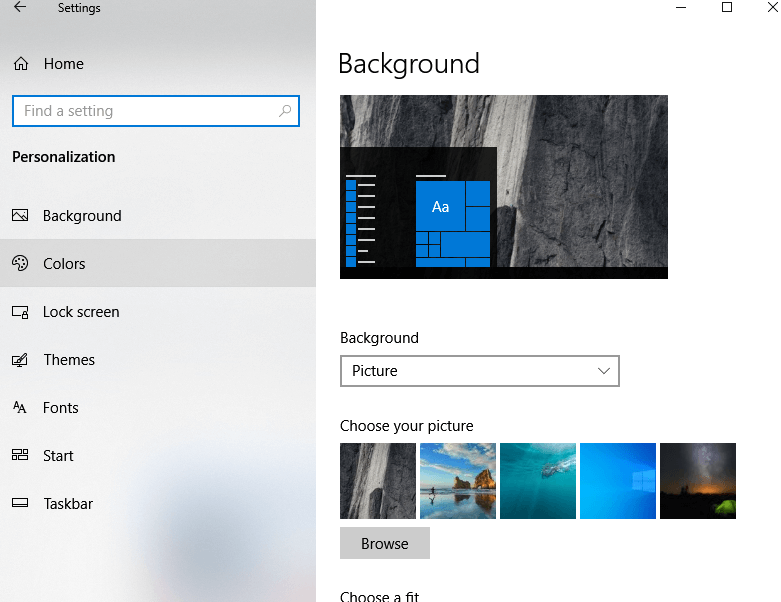 Select Colors on the Left Pane - Windows 10 Dark Mode
