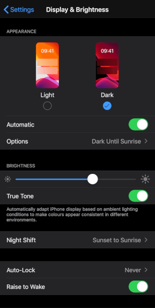 Select Dark mode on iPhone