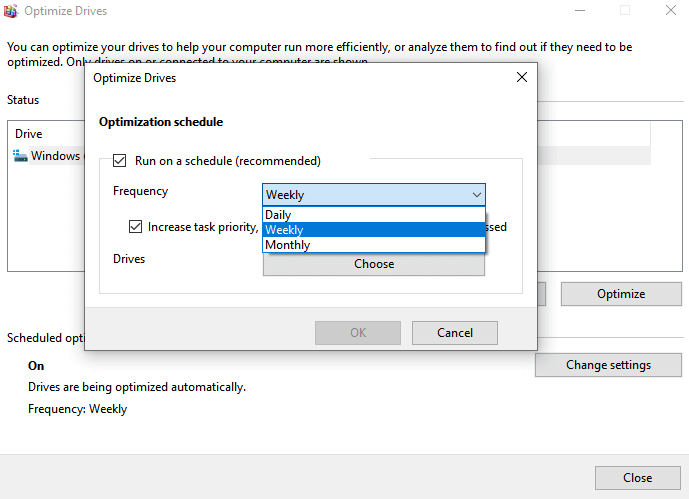 Select Frequency - How to Defragment Windows 10