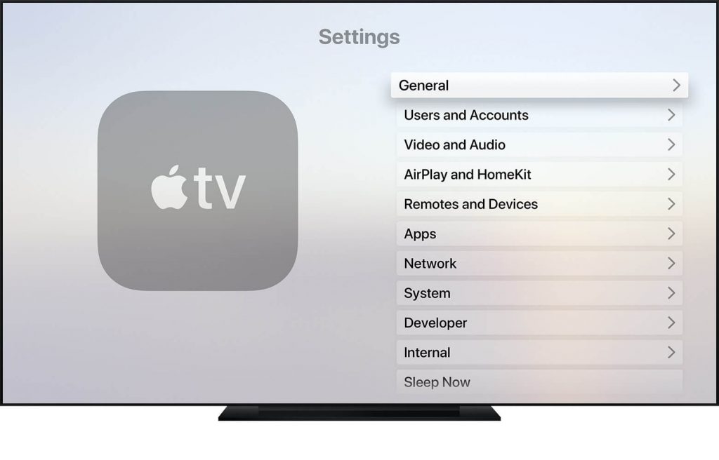 Select General from Apple TV Menu