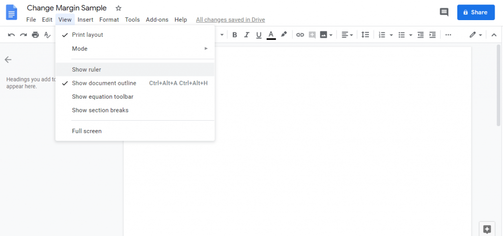 Select Show Ruler - How to Change Margins In Google Docs