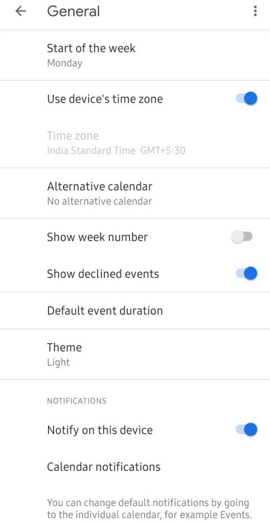 Select Theme - Google Calendar Dark Mode