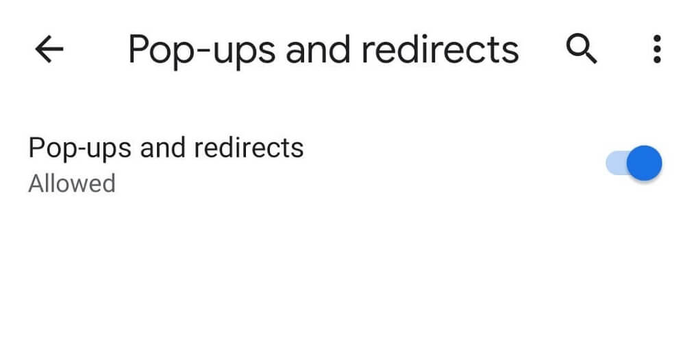 Pop-Ups and redirects toggle
