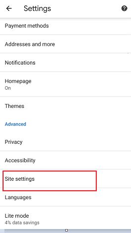  select Site Settings option