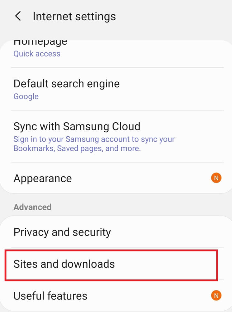 choose Sites and downloads 