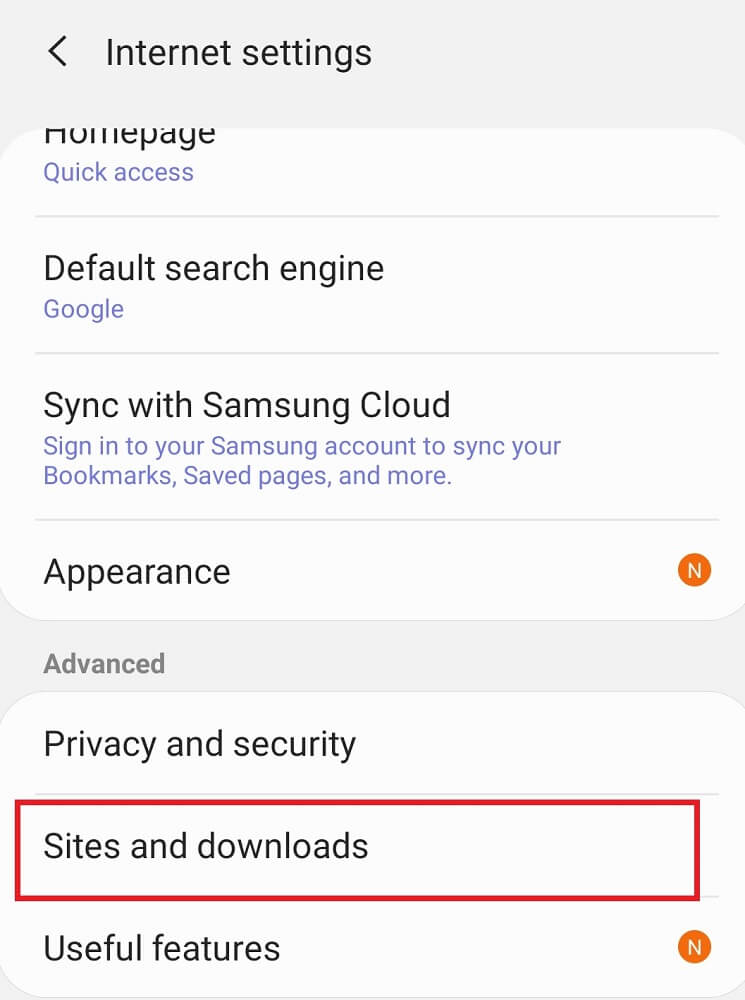 choose Sites and downloads