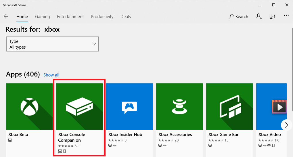 Search for Xbox Console Companion App