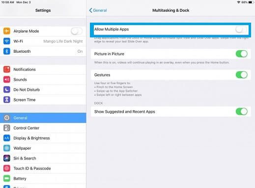 Toggle Off Multiple Apps - How to Get Rid of Split Screen on iPad
