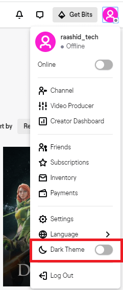 Twitch Dark Mode on Browser