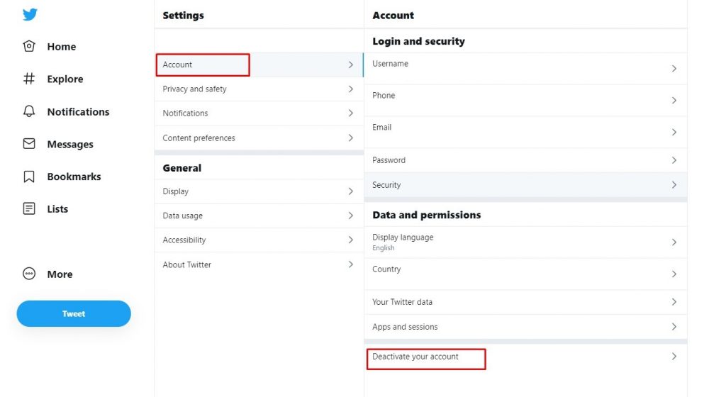 Deactivate your Account - Delete Twitter Account