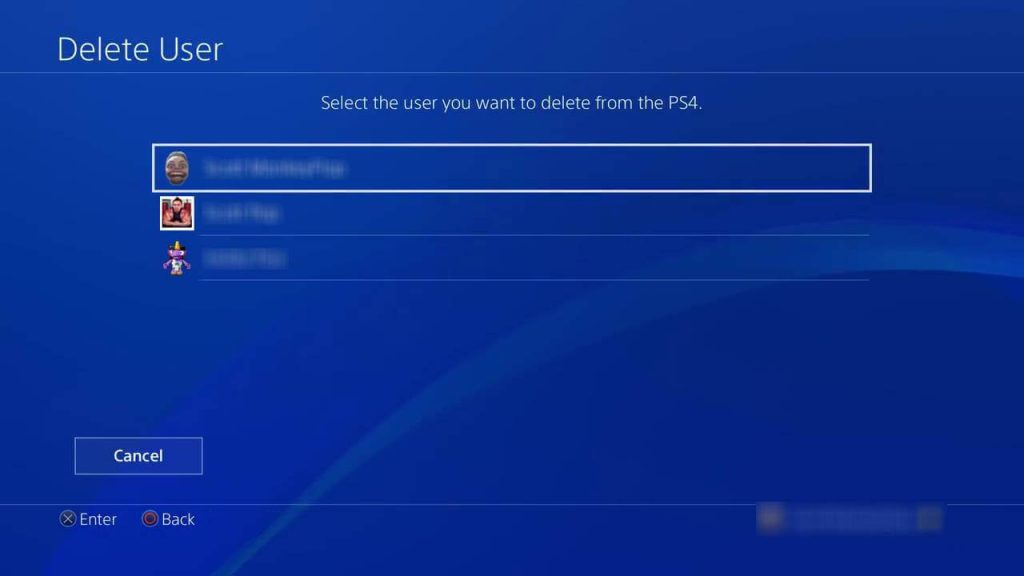 delete a user on PS4