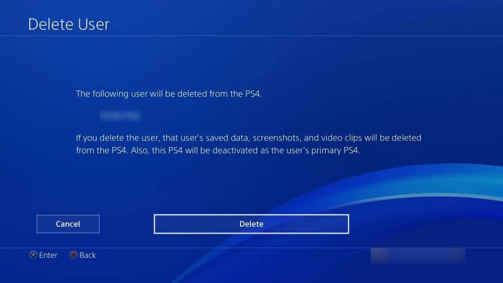 delete a user on PS4