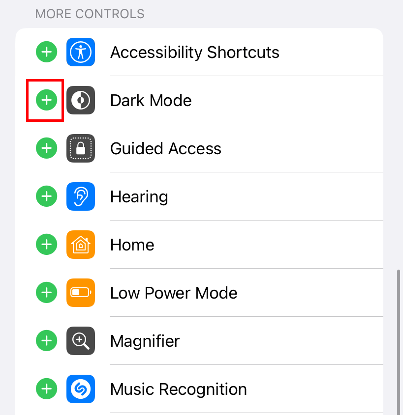Add the dark mode shortcut