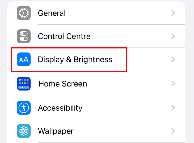 iPhone Display & Brightness setting