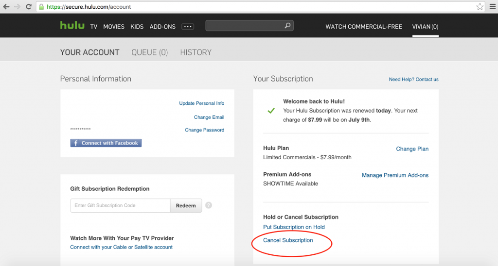 Cancel Hulu Subscription