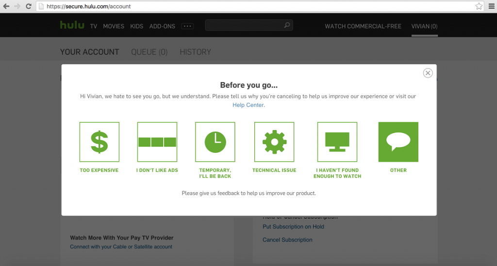 Reason to cancel Hulu Subscription