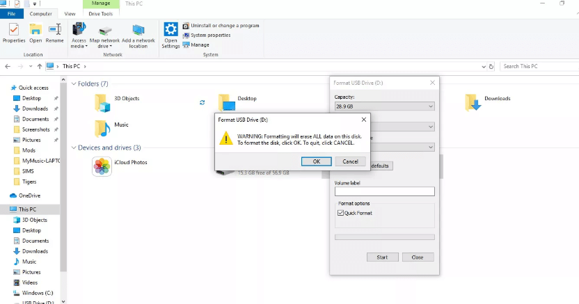 Accept the Warning - How to Format SD Card on Windows 10