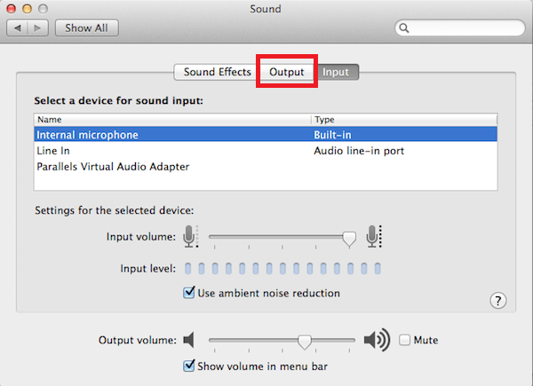 Sound -> Output Option