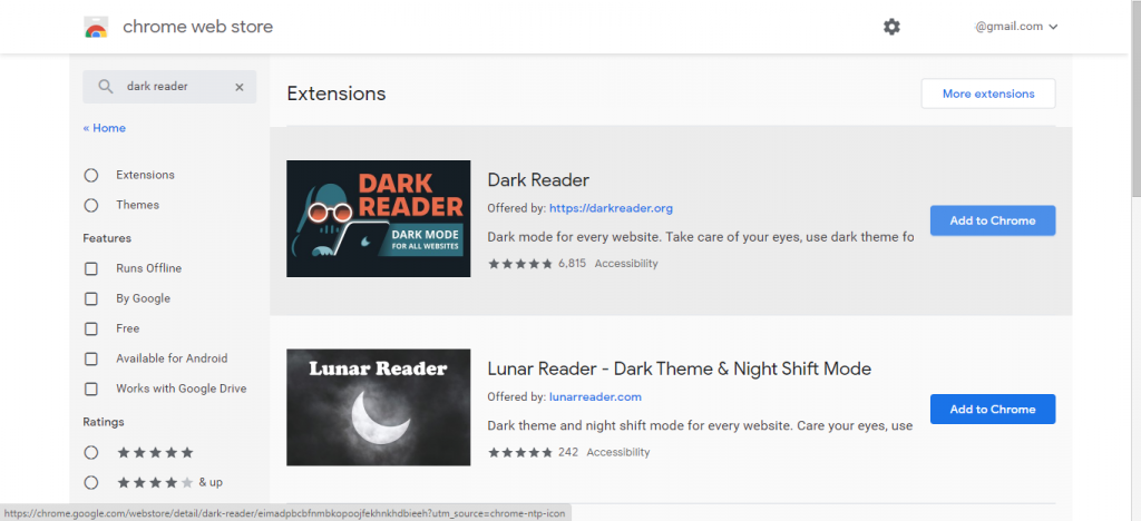 Dark reader extension