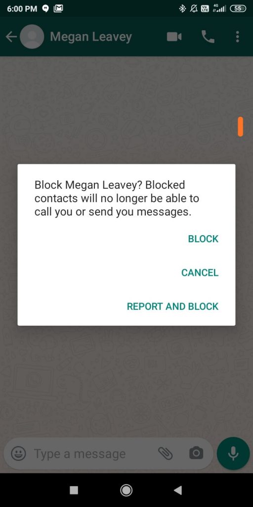 Block someone on Whatsapp