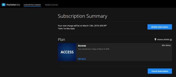 Cancel PlayStation Vue Subscription