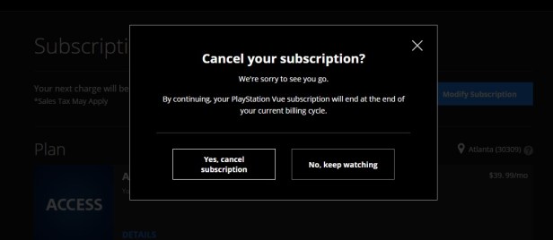 Cancel PlayStation Vue Subscription