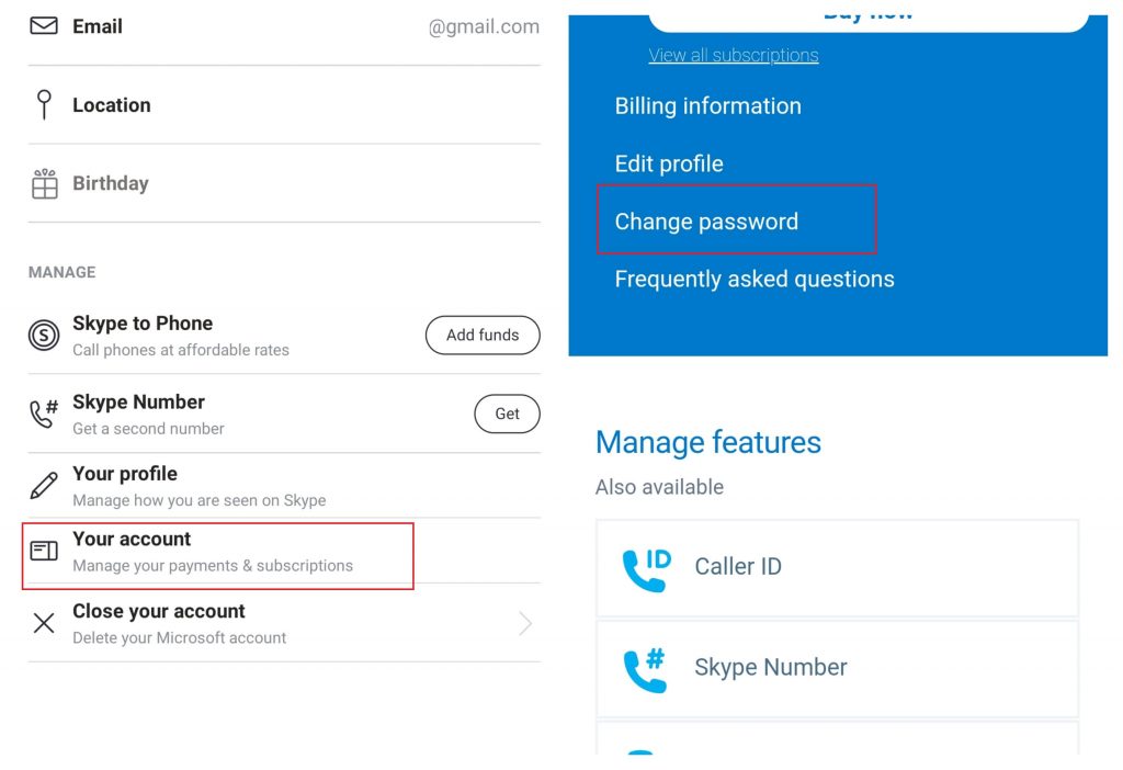 Change your Skype Password on App