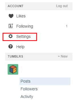 Select settings on Tumblr