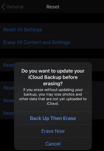 Choose Back Up and Erase - How to Factory Reset iPhone
