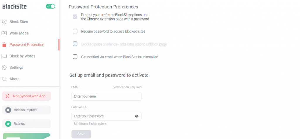 Choose Password Protection Preferences - How to Block Websites on Chrome