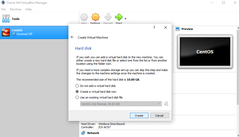 Choose to create a virtual hard disk