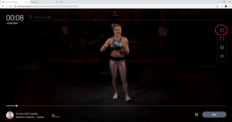 Click on Cast icon - Chromecast Peloton