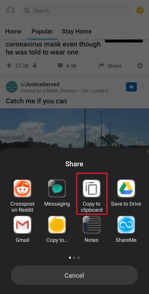 Select Copy to clipboard