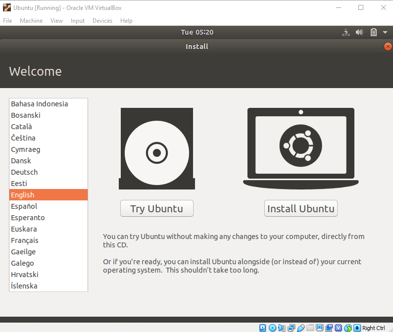 Install Ubuntu on virtualbox