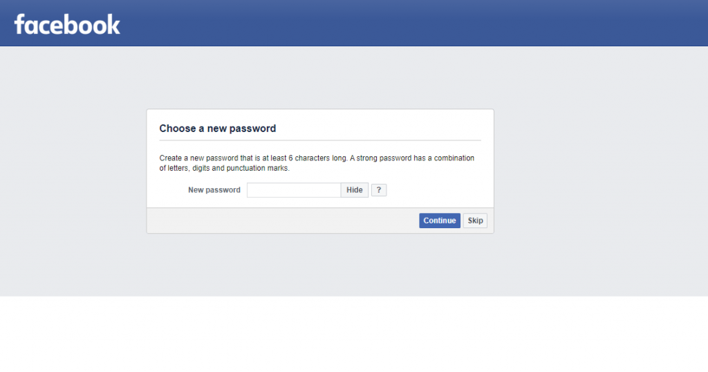 Provide New Password - Reset Password on Facebook