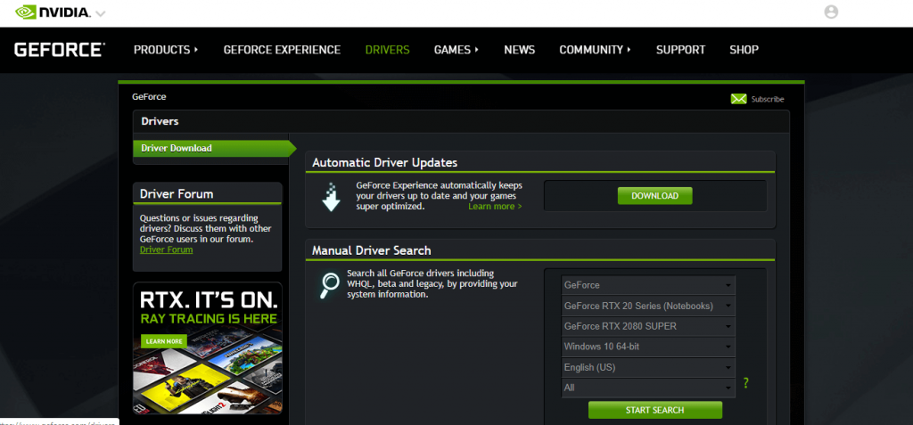 Select Drivers tab: How to Update Nvidia Drivers